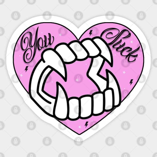 You Suck heart Sticker by Rockadeadly